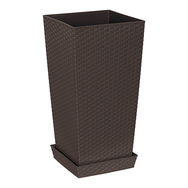 MACETA PLAS CUAD RATAN 30X30X57 CM C/PLATO REYPLAST 3JX004800