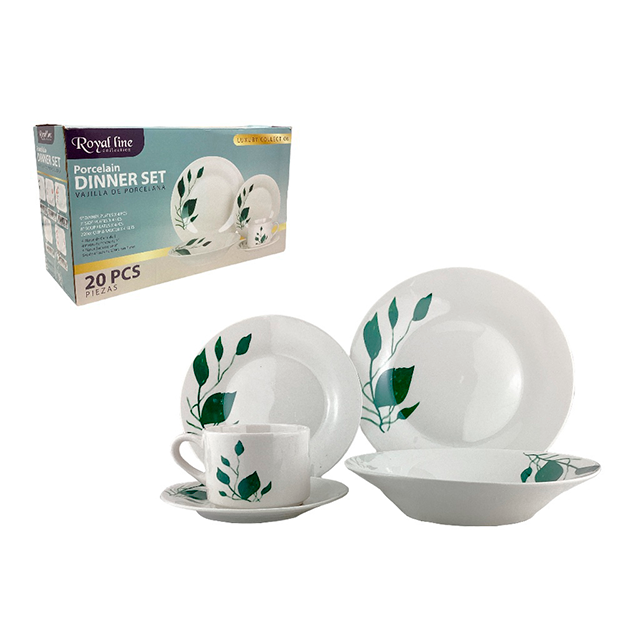 VAJILLA PORCE 20 PZAS BL/VD ROYAL LINE 705-2301