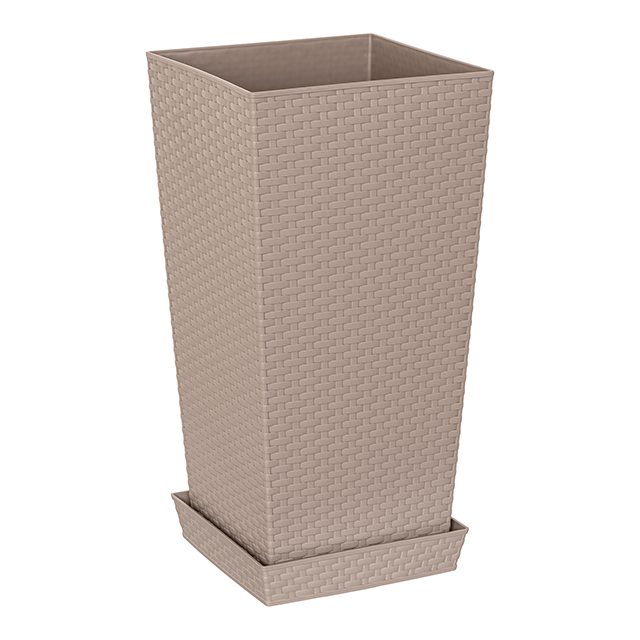 MACETA PLAS CUAD RATAN 30X30X57 CM C/PLATO REYPLAST 3JX004800