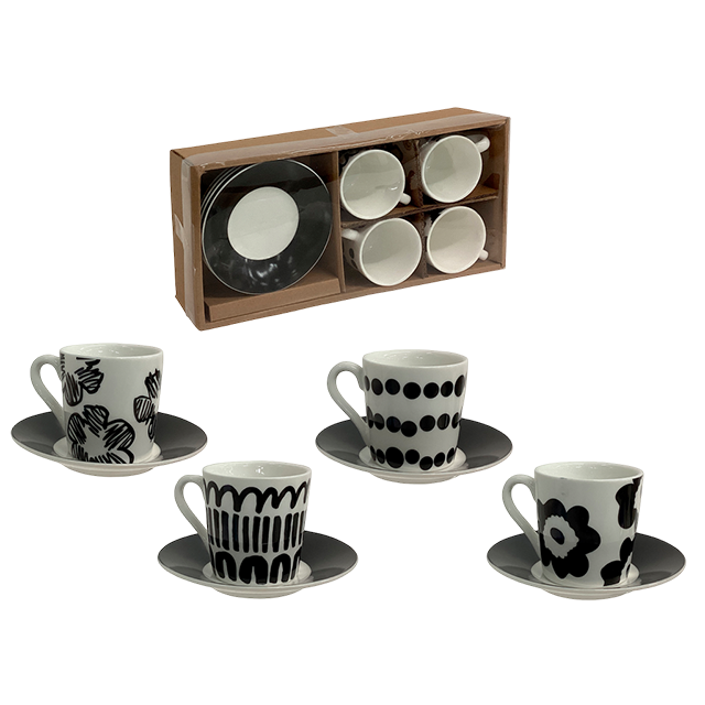 SET TAZA C/PAILA PORCE 3.3 OZ DECO NG/BL 8 PZ LIFE ART MAYS 727-03495