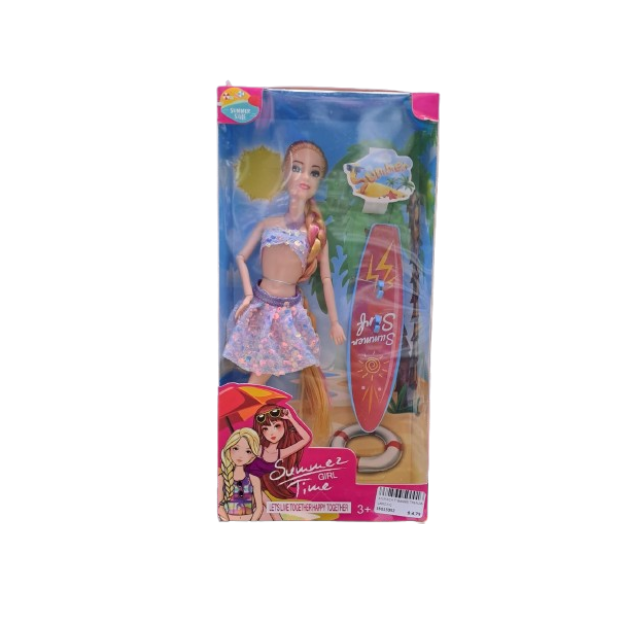 MUÑECA T/BARBIE TRENZA LARGA C/TABLA SURF CAJ 5803R
