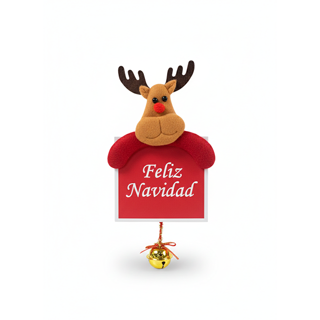 ADORNO NAV FIG C/ROTULO CUAD FELIZ NAVIDAD C/CASCABEL BOL X28159