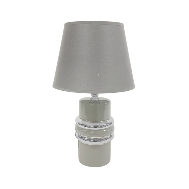 LAMPARA MESA 32 CM BASE CILIND C/AROS PLAT GRIS 604-03834