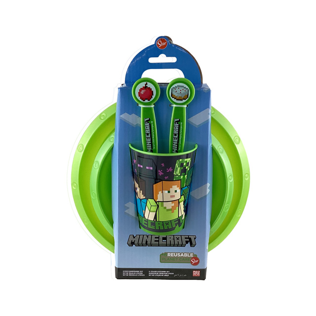 VAJILLA P/NIÑOS 5 PZ DECO MINECRAFT VD/AZ/TURQ 744-40600