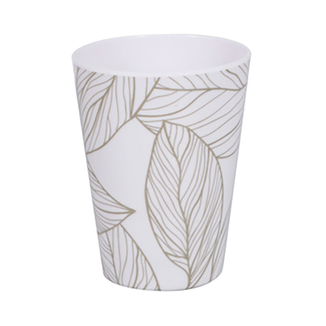 VASO 325 ML CONICO BL DECO HOJAS GRIS 726-03539