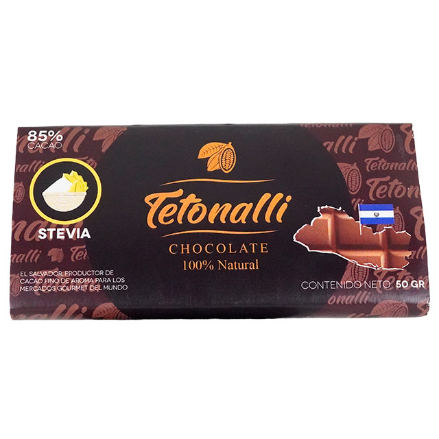 CHOCOLATE BARRA STEVIA 85% CACAO 50 GR TETONALLI