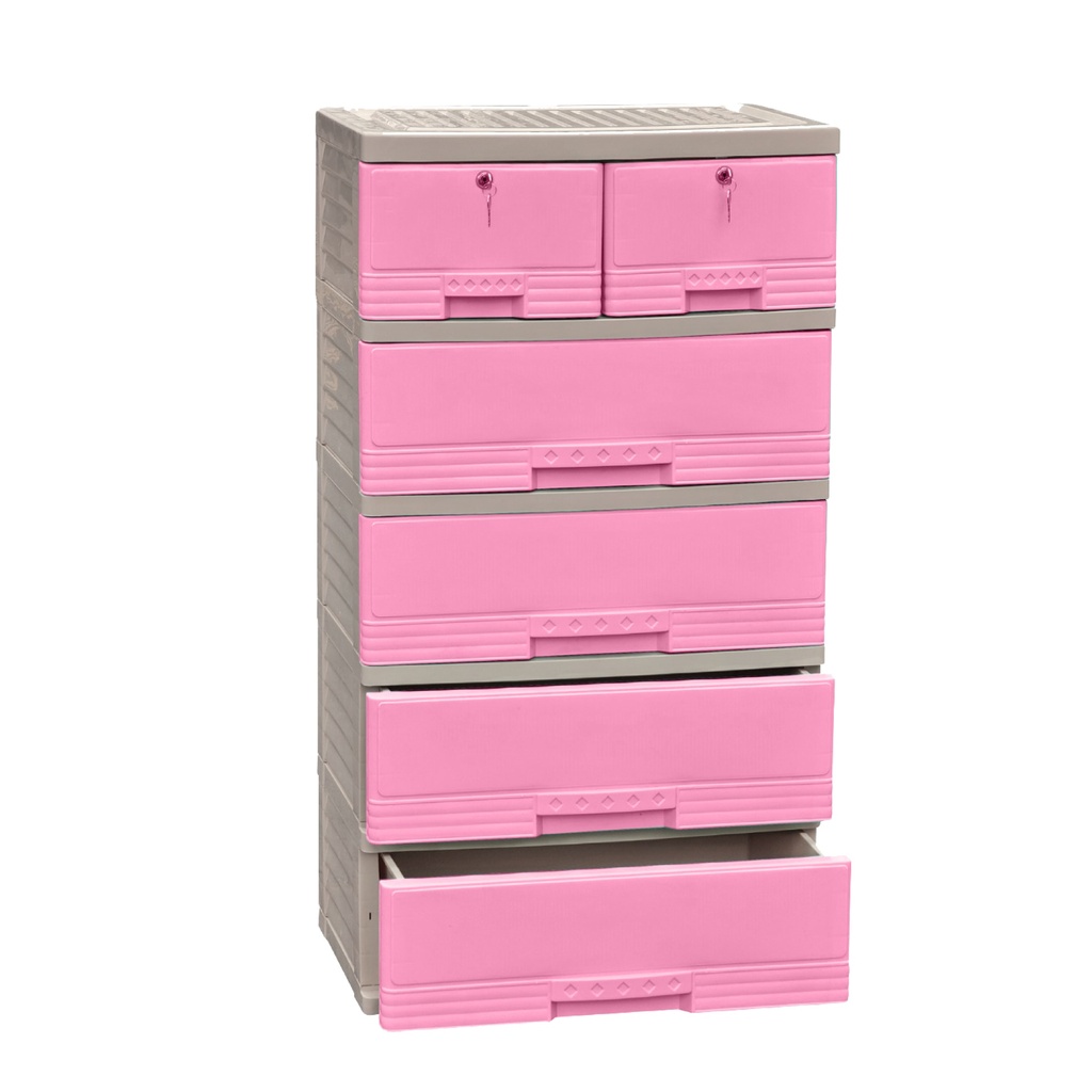 GAVETERO PLAS KING 6 GAV 2 PEQ C/LLAVE ROSA C/BEIGE MEGA 1820-GO1
