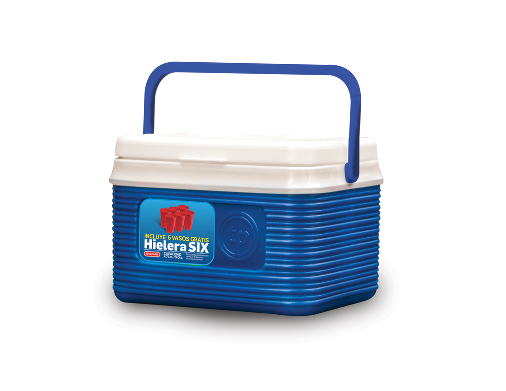 HIELERA SIX 5 QT+6 VASOS AZ TACOPLAST 32673