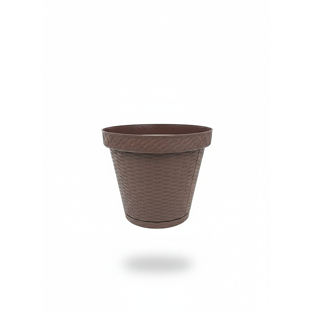 MACETA PLAS 4 RATAN CAFE COCOA C/BASE MEGA 1470