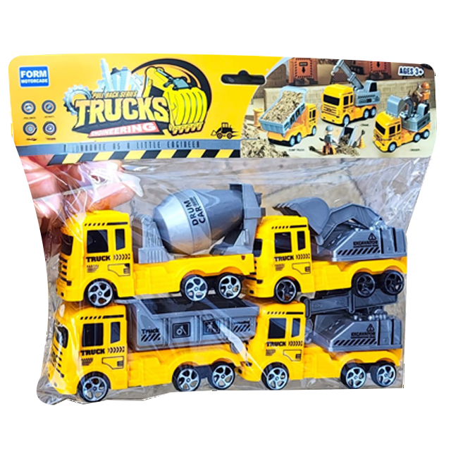 SET 4 CAMIONES CONSTRUCCION PLAS 8.5 CM BOLSA CASAMAS 1520