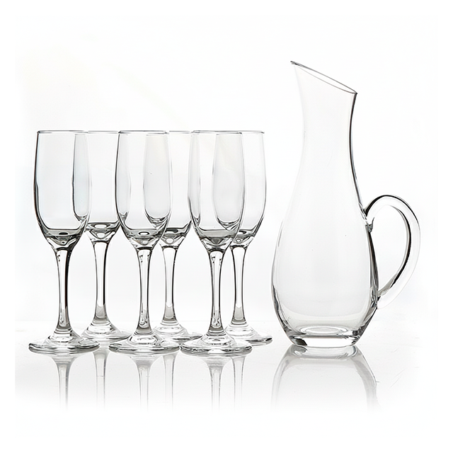 SET 6 COPAS+JARRA VID P/VIN 7 PZ CAJ KING DEALAY 9012 / L16