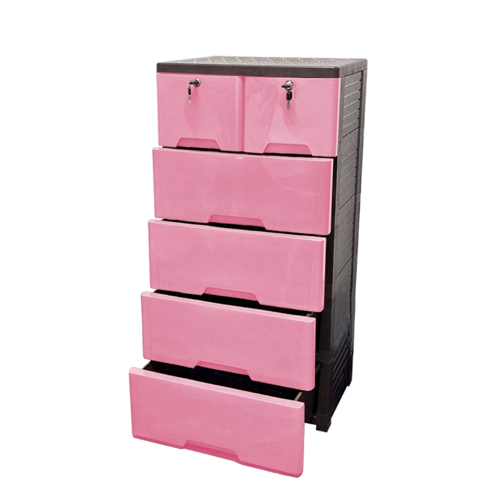 GAVETERO QUEEN PLAS 5 NIV C/LLAVE ROSADO MEGA