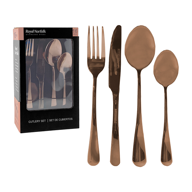 SET CUBIERTOS ACER BRONCE 16 PZ ROSE GOLD ROYAL 716-14892