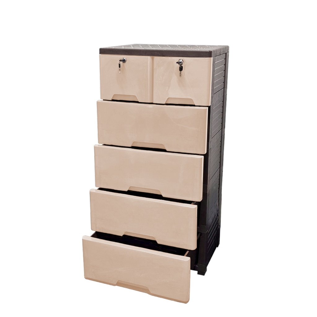 GAVETERO QUEEN PLAS 5 NIV C/LLAVE BEIGE MEGA