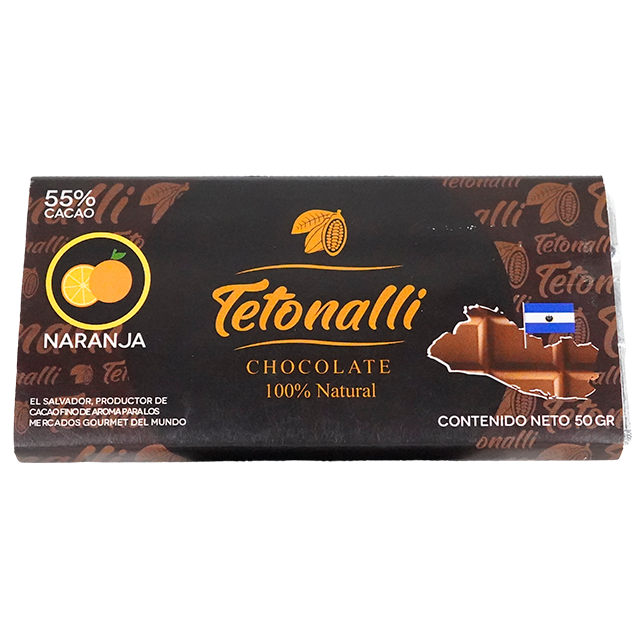 CHOCOLATE BARRA NARANJA 55% CACAO 50 GR TETONALLI