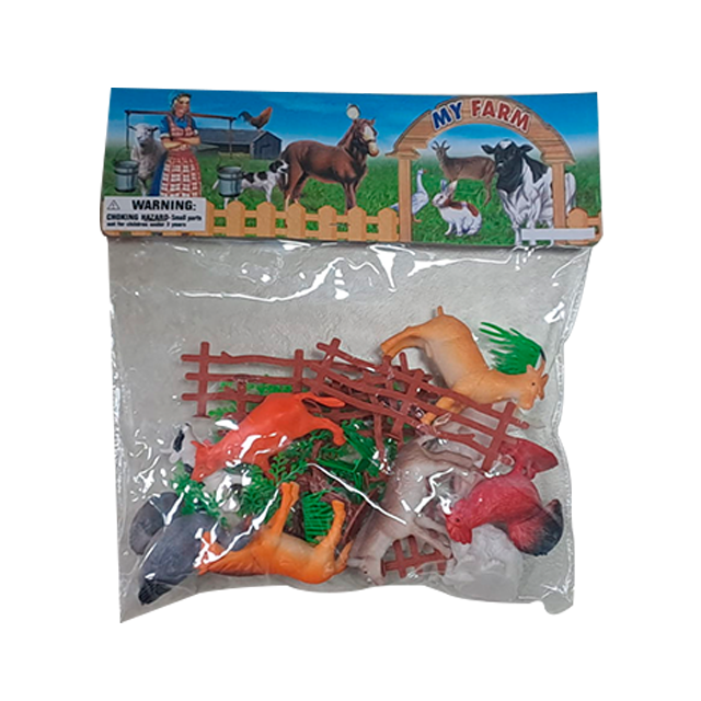 SET 10 ANIMALES GRANJA PLAS 4"+GRAMA/ARBOLES/CERCA BOL CASAMAS 1324