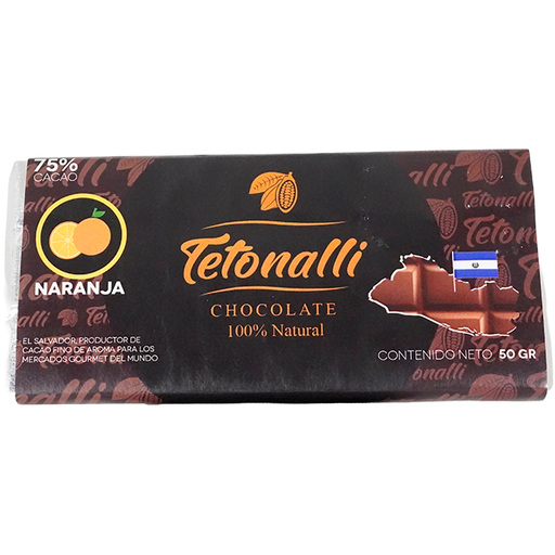 [15012210] CHOCOLATE BARRA NARANJA 75% CACAO 50 GR TETONALLI