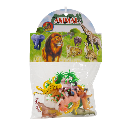 [15014031] SET 12 ANIMALES SALVAJES PLAS 2.5"+4 ARBOLES BOL CASAMAS 1316