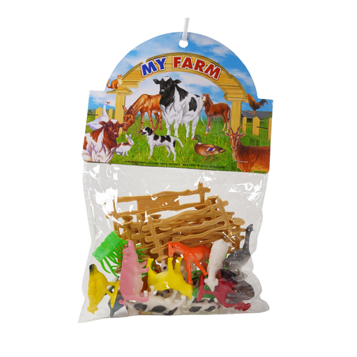 [15014038] SET 15 ANIMALES GRANJA PLAS 2"+ GRAMA/CERCA/PUERTA BOL CASAMAS 1323