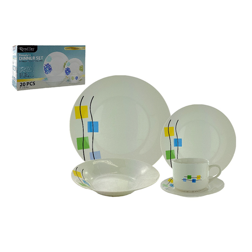 [15014275] VAJILLA PORCE 20 PZAS 200 CC 9,8,7" BL/VD/AMA/AZ ROYAL LINE 705-306
