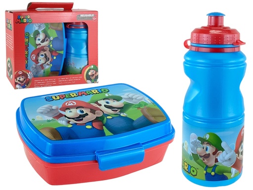 [15014329] SET 2 PZ DEPOSITO/ENV P/ALIMENTO + BOTELLA SUPER MARIO RJ/AZ NINTENDO  744-75273