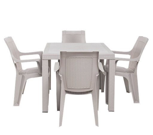 [15014494] COMEDOR PLAS ETERNO RATAN P/4 PERSONAS C/4 SILLAS C/B BEIGE SANCHIA