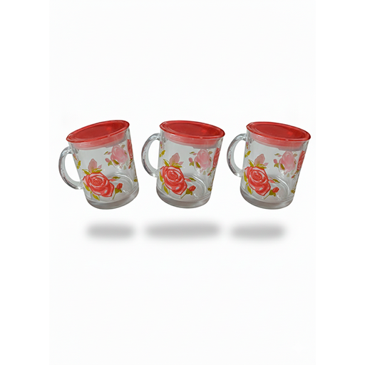 [16000113] SET 3 TAZAS VID 345 ML C/T DECO FLORES 10240