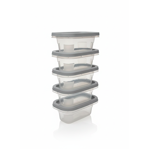 [15014919] SET 5 RECIPIENTES PLAS C/T 300 ML/10.1 OZ RECT HEMICASA PN-1960-5PK12LG