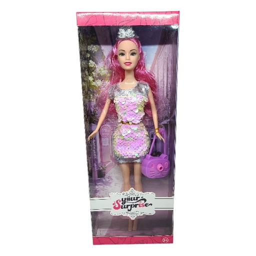 [15015050] MUÑECA T/BARBIE VESTIDO BRILLOSO C/CARTERA CAJ BLM55C