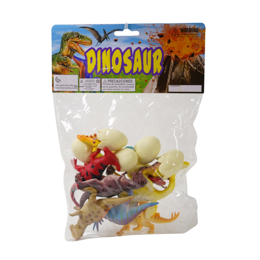 [15015099] SET 6 DINOSAURIOS 4"+6 DINO HUEVOS 2.5" PLAS BOL CASAMAS 1509
