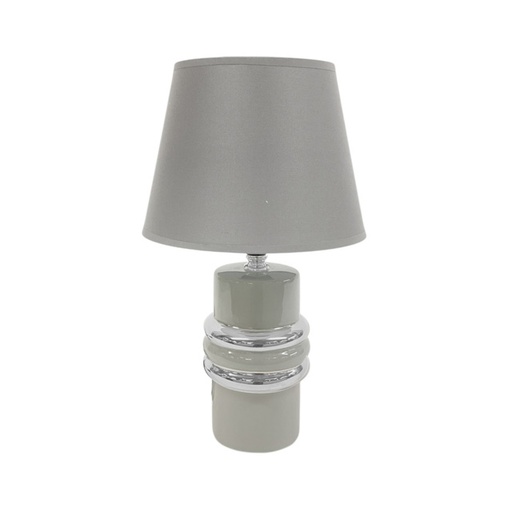 [15016044] LAMPARA MESA 32 CM BASE CILIND C/AROS PLAT GRIS 604-03834