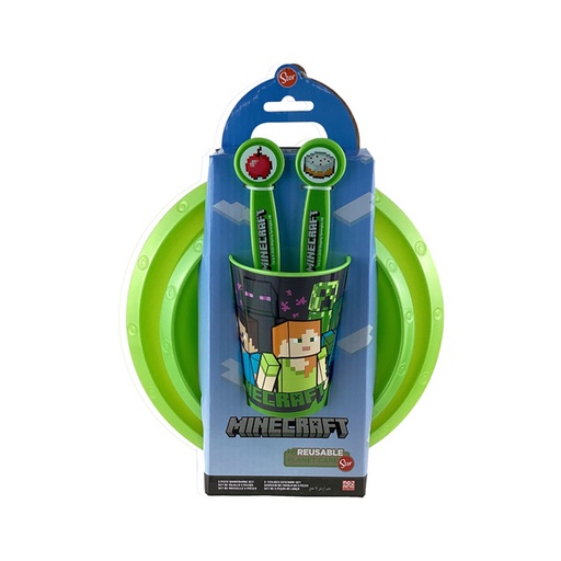 [15016151] VAJILLA P/NIÑOS 5 PZ DECO MINECRAFT VD/AZ/TURQ 744-40600