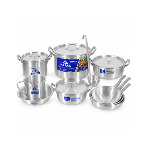 [15016920] SET 14 PZ ALUM 2 OLLA 30,22+2 ARROC 22,26 C/T+3 SARTEN 18,20,22+HUACAL 24 HERVID 14+CUCHARON ALUS