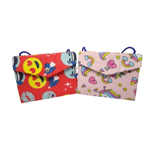[36746] CARTERA P/NIÑA GDE 12.5X10 CM FORRO TELA DECO