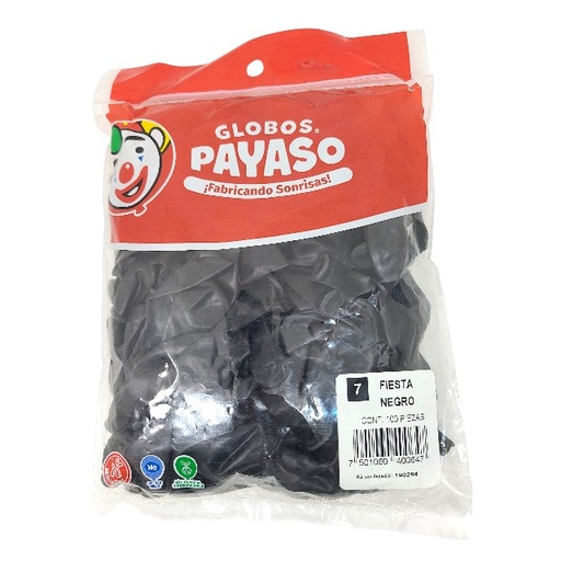 [14487] GLOBO 7 NEGRO STD 100 PZ CARNAVAL 250449