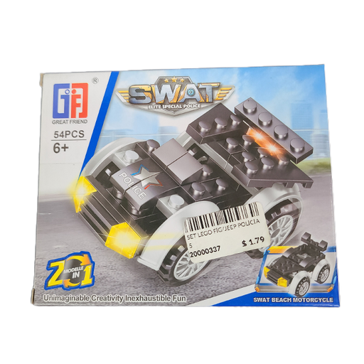 [20000337] SET LEGO FIG/JEEP POLICIA 54 PZ CAJ SWAT 123-305
