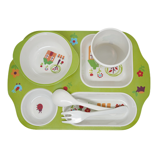 [6323] SET 5 PZ MELA PLATO SEMIOVAL 4 DEP/VASO/SOP/CUB INF SURT GIGI CK5828 QI