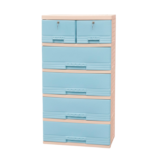 [15010865] GAVETERO PLAS KING 6 GAV 2 PEQ C/LLAVE BEIGE C/TURQ MEGA