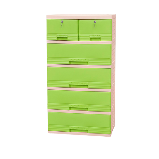 [15010867] GAVETERO PLAS KING 6 GAV 2 PEQ C/LLAVE BEIGE C/VERDE MEGA