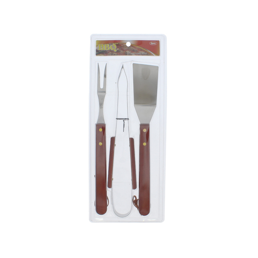[15011370] SET 3 UTENSILIOS ACER/MAD P/BARBACOA LISOS RJ 741-BTS8002