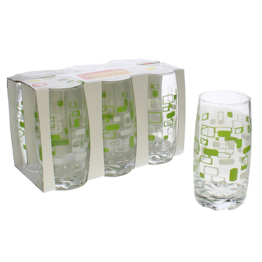 [15011515] SET 6 VASOS VID 12 OZ DIS/CUADRO TRANS/VD-BL HARTIN  751-L10700005C