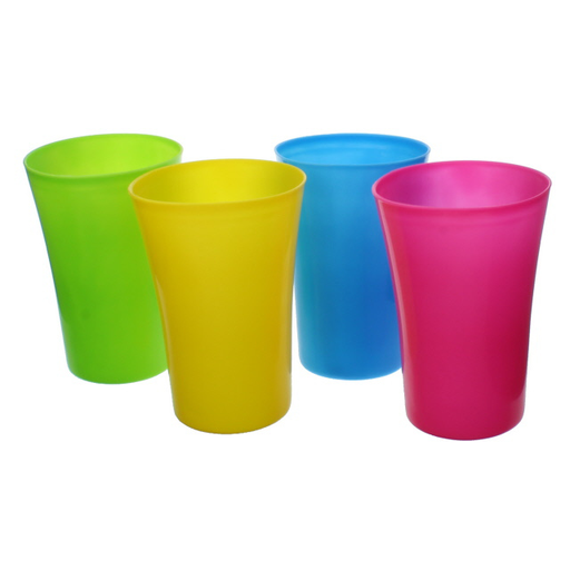 [15011575] SET 4 VASOS PLAS 12" LISO AZ/VD/AMA/ FUCS  723-89568